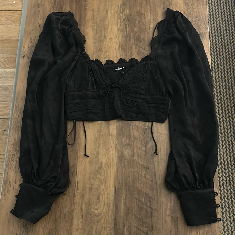 Black for love and lemons silk long sleeve crop top size small